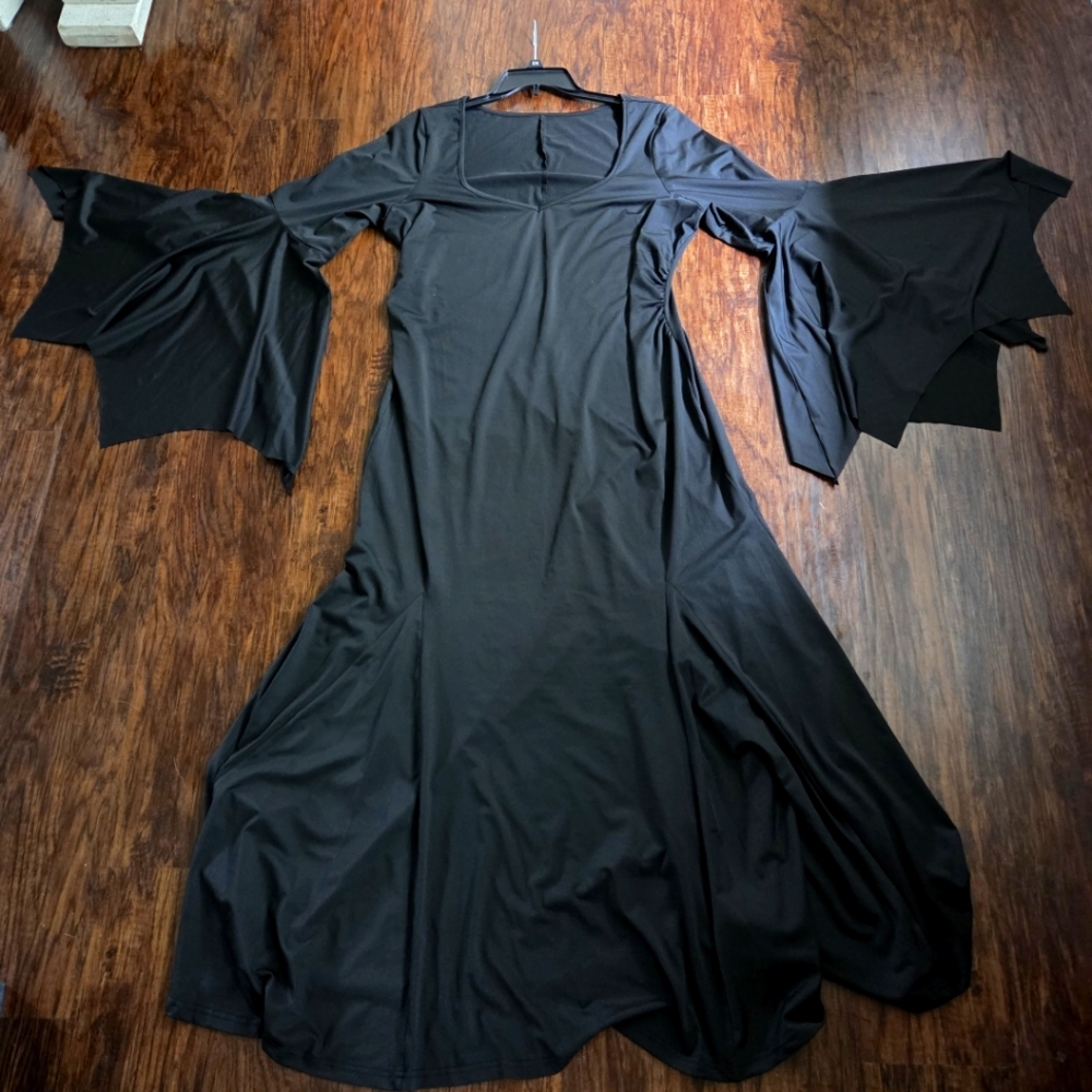 SHEIN Black Flare Sleeve Maxi Dress Morticia Addams Costume